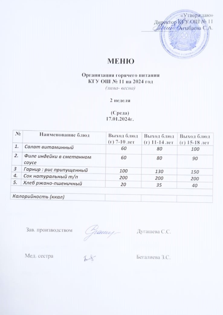 Мәзір / Меню