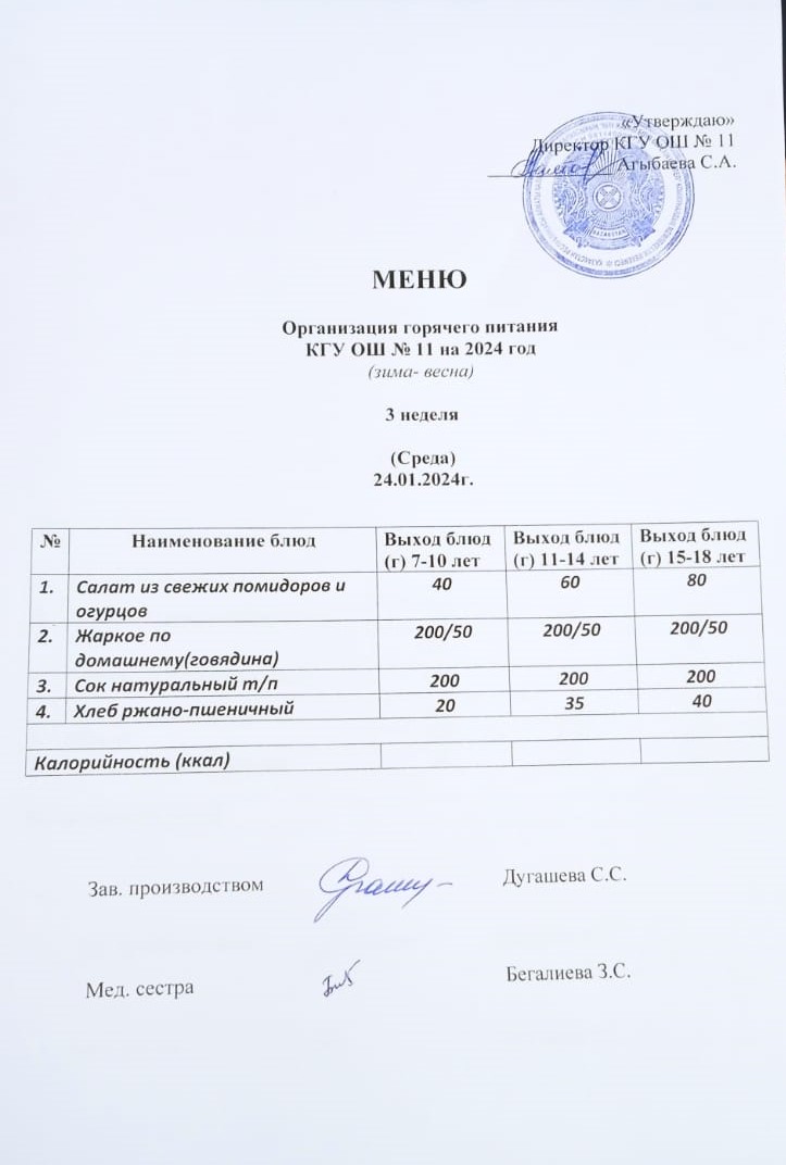 Мәзір / Меню