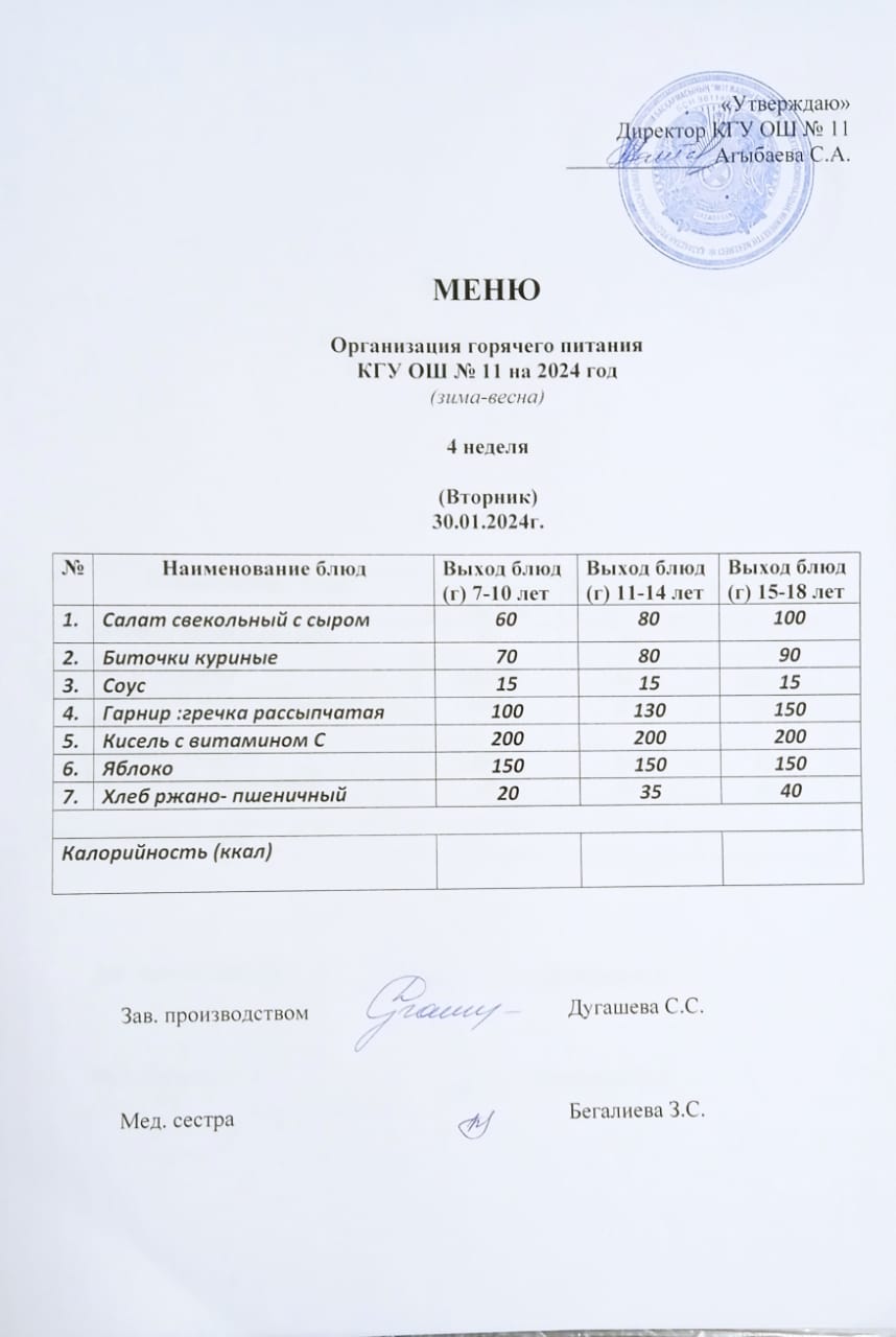 Мәзір / Меню