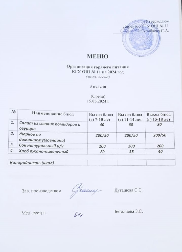 Мәзір /  Меню