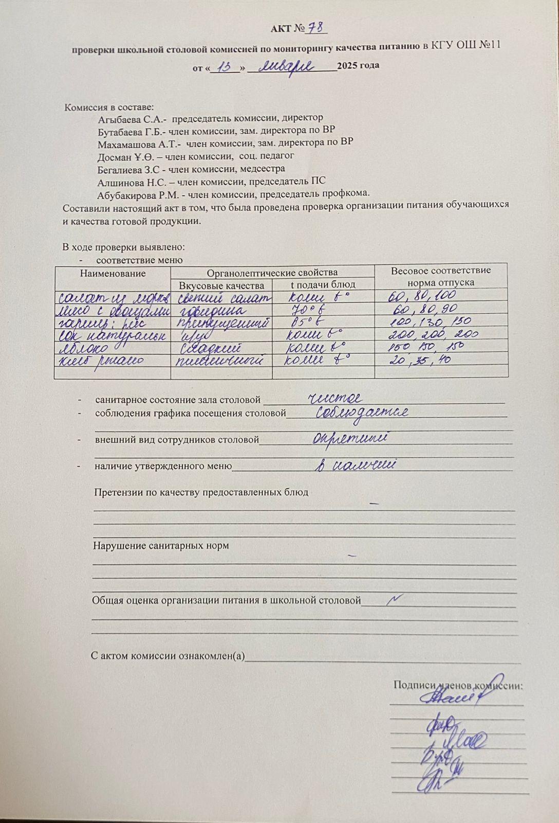 Тамақтану сапасы бойынша АКТ мониторингі\АКТ мониторинга по питанию